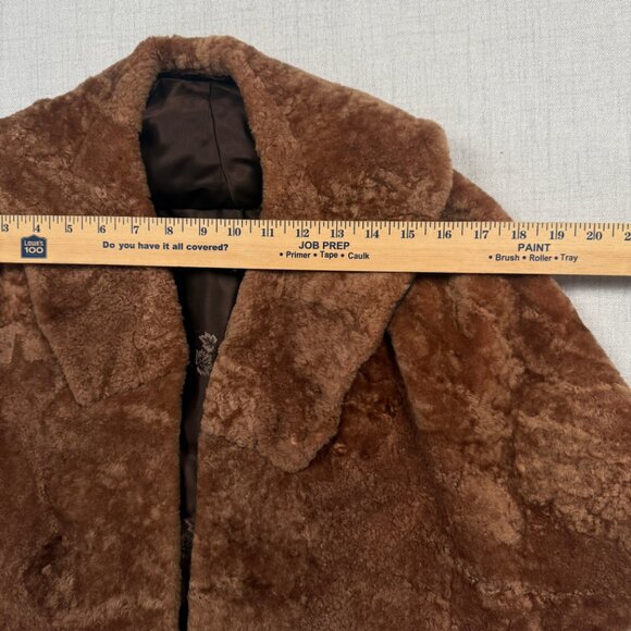 Vintage Faux Fur Shawl Collar Jacket Brown Hook Closure Plush Lined - Picture 13 of 16